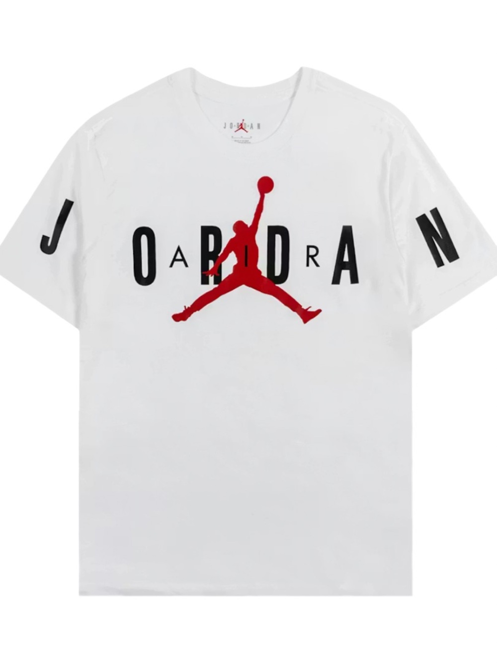 Jordan White Short-Sleeve Tee with Red Jumpman and Black Lettering